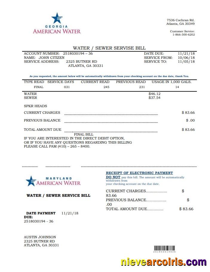 USA Maryland Georgia Water utility bill